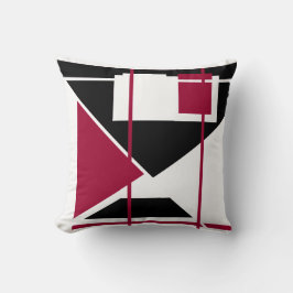 Burgundy Black White driehoekig geometrisch ontwer Kussen