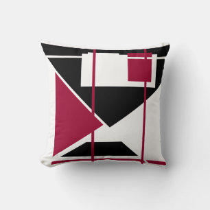 Burgundy Black White driehoekig geometrisch ontwer Kussen