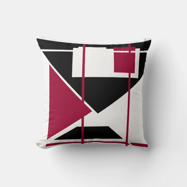 Burgundy Black White driehoekig geometrisch ontwer Kussen (Voorkant)