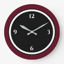 Burgundy Black & White Minimalist Large Clock