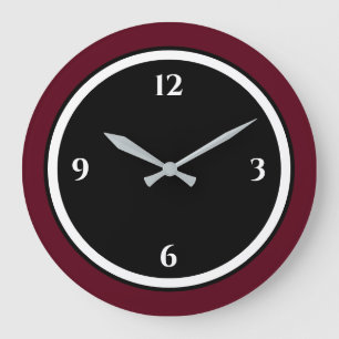 Burgundy Black & White Minimalist Large Clock Grote Klok