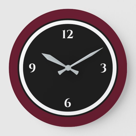 Burgundy Black & White Minimalist Large Clock Grote Klok (Voorkant)