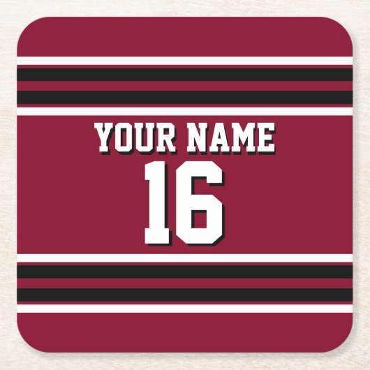 Burgundy Black Wht Team Jersey Kartonnen Onderzetters (Voorkant)