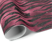 Burgundy Black Zebra Print Faux Glitter Cadeaupapier (Rol Hoek)
