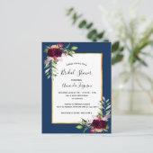 Burgundy-blauw blauw blauw bruin doucheuitnodiging briefkaart (Staand voorkant)