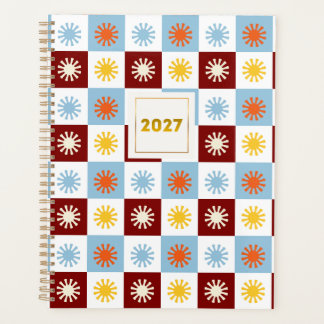 Burgundy Blauw Schachbrett Sterrenexplosie 2027 Pl Planner