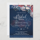 Burgundy Blauwe Bloemige Trouwfeest Uitnodiging DI (Voorkant)