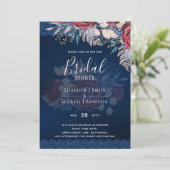 Burgundy Blauwe Bloemige Trouwfeest Uitnodiging DI (Staand voorkant)