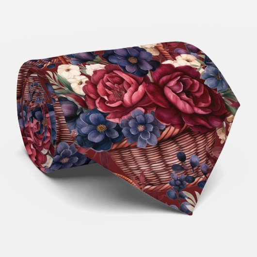 Burgundy Blauwe Maagdenpalm Roze Roos Bloemen Stropdas (Opgerold)