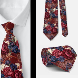 Burgundy Blauwe Maagdenpalm Roze Roos Bloemen Stropdas