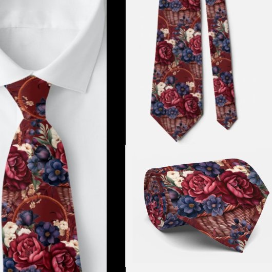 Burgundy Blauwe Maagdenpalm Roze Roos Bloemen Stropdas