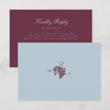 Burgundy Blauwe Wijngaard QR Huwelijksreactiekaart