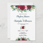 Burgundy Blauwgroen Waterverf Floral Wedding Kaart (Voorkant)