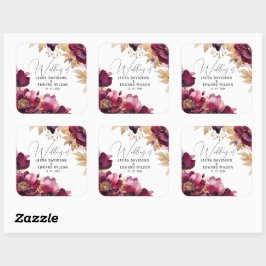 Burgundy Bliss: Elegant Bloem Rankenpatroon in Wij Vierkante Sticker