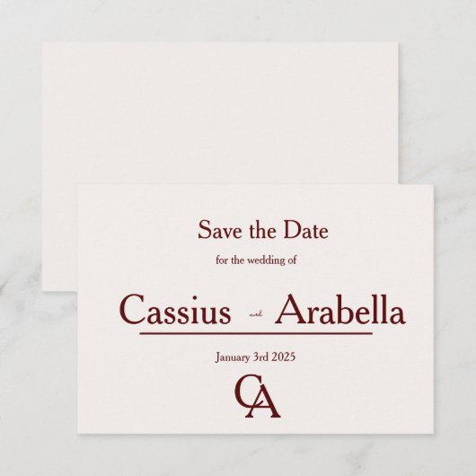 Burgundy Bliss: Version 4 Bewaar de datum Save The Date (Voorkant / Achterkant)