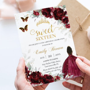 Burgundy Bloem Bruin Prinses Sweet Sixteen 16 Kaart