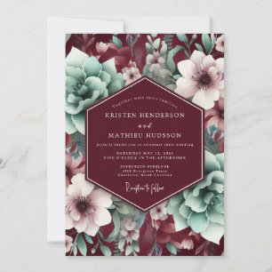 Burgundy Bloem Elegantie Bruiloft Kaart