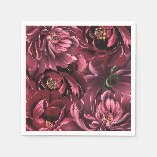 Burgundy Bloem Elegantie Bruiloft Servet (Voorkant)