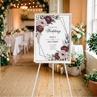 Burgundy Bloem Gebonden Huwelijksposter Poster