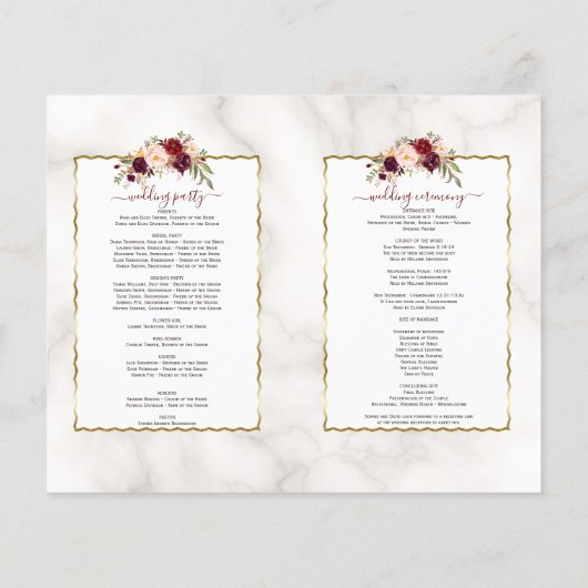 Burgundy Bloem Goud Marmer Calligrafie Programma (Achterkant)