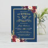 Burgundy Bloem Goud Navy Verrassingsverjaardagsfee Kaart (Staand voorkant)
