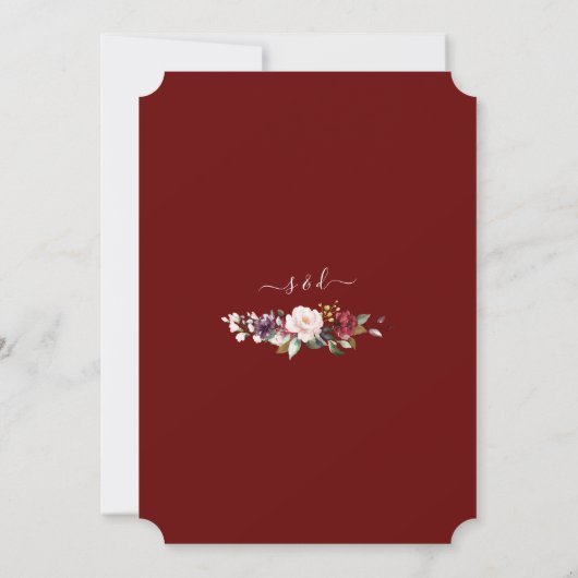 Burgundy Bloem Motief Herten Geweien Calligrafie W Kaart (Achterkant)