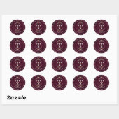 Burgundy Bloem Motief Monogram Cirkelvormig Adresl Ronde Sticker (Vel)