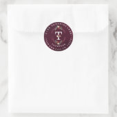 Burgundy Bloem Motief Monogram Cirkelvormig Adresl Ronde Sticker (Tas)