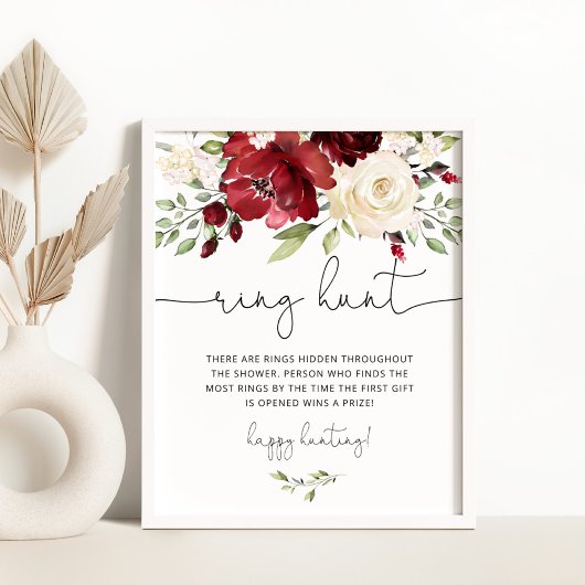 Burgundy bloem ring jacht bruiloft spel poster