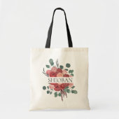 Burgundy Bloemen Bruidsmeisje Aangepaste Naam Tote Bag (Voorkant)
