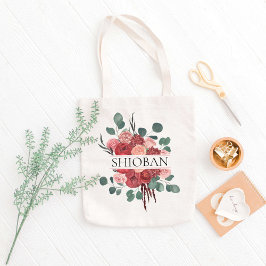 Burgundy Bloemen Bruidsmeisje Aangepaste Naam Tote Bag