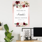 Burgundy Bloemen Bruidsmeisje Ontvangst Poster 24x (Thuiskantoor)