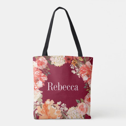 Burgundy Bloemen Bruidsmeisje Tote Bag (Achterkant)