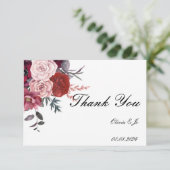 BURGUNDY BLOEMEN BRUILOFT BEDANKKAART (Staand voorkant)