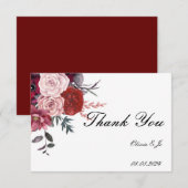 BURGUNDY BLOEMEN BRUILOFT BEDANKKAART (Voorkant / Achterkant)
