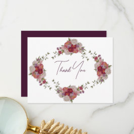 Burgundy Bloemen Bruiloft Thank You Card Bedankkaart