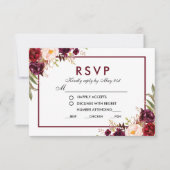 Burgundy Bloemen Bruiloftsmaaltijd RSVP BG (Voorkant)