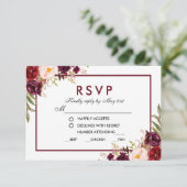 Burgundy Bloemen Bruiloftsmaaltijd RSVP BG (Staand voorkant)