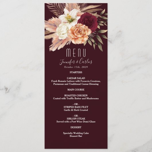 Burgundy Bloemen Bruiloftsmenu Menu (Voorkant)