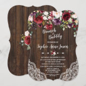 Burgundy Bloemen Brunch & Bubbels Bruidsmeisjesfee Kaart (Voorkant / Achterkant)