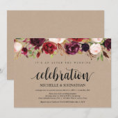 Burgundy Bloemen Elopement Ontvangst Kraft Uitnodi Kaart (Voorkant / Achterkant)