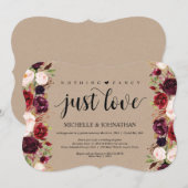 Burgundy Bloemen Elopement Ontvangst Kraft Uitnodi Kaart (Voorkant / Achterkant)