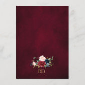 Burgundy Bloemen Goud Marineblauw Trouwdetails Enc Informatiekaartje (Achterkant)