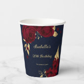 burgundy bloemen gouden bladeren marineblauw papieren bekers (Achterkant)