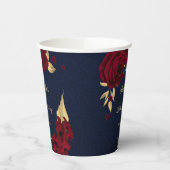 burgundy bloemen gouden bladeren marineblauw papieren bekers (Links)