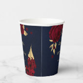 burgundy bloemen gouden bladeren marineblauw papieren bekers (Rechts)