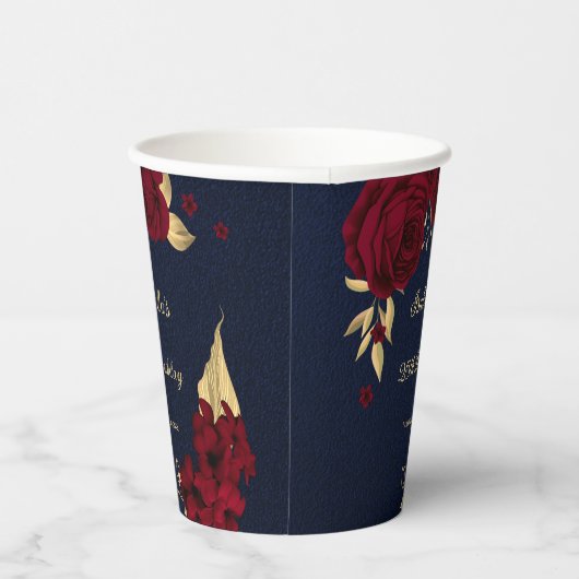 burgundy bloemen gouden bladeren marineblauw papieren bekers (Rechts)