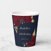 burgundy bloemen gouden bladeren marineblauw papieren bekers (Voorkant)