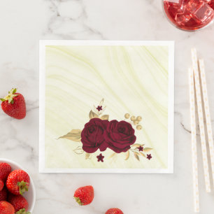 burgundy bloemen gouden bladeren marmer servet