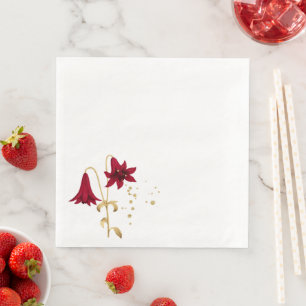 burgundy bloemen & gouden bladeren wit servet